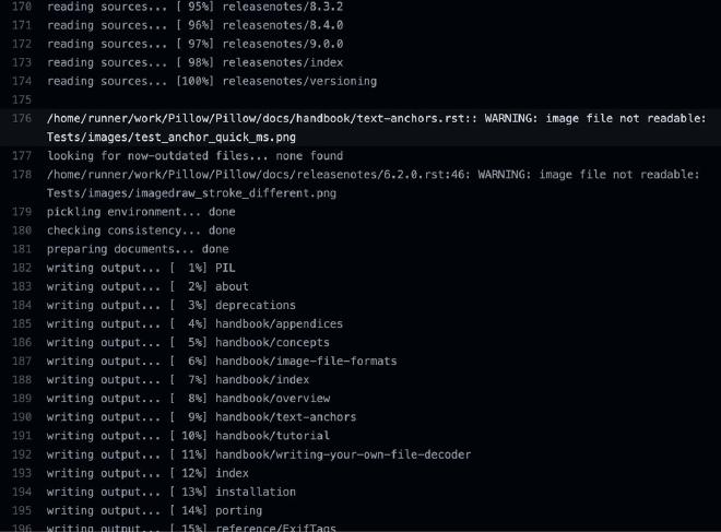 Sphinx output showing “WARNING: image file not readable”