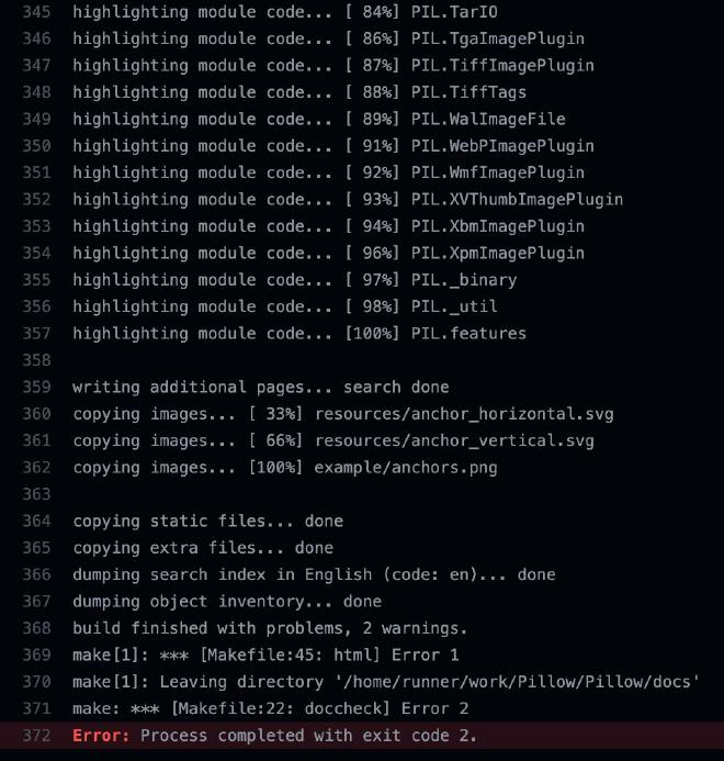 Sphinx output turning the warning into an error