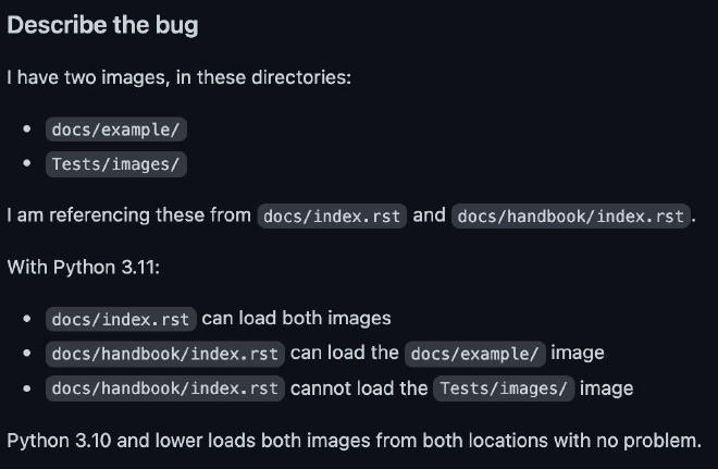 A screenshot of a GitHub bug report