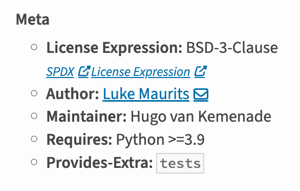 Screenshot of PyPI showing licence expression: BSD-3-Clause