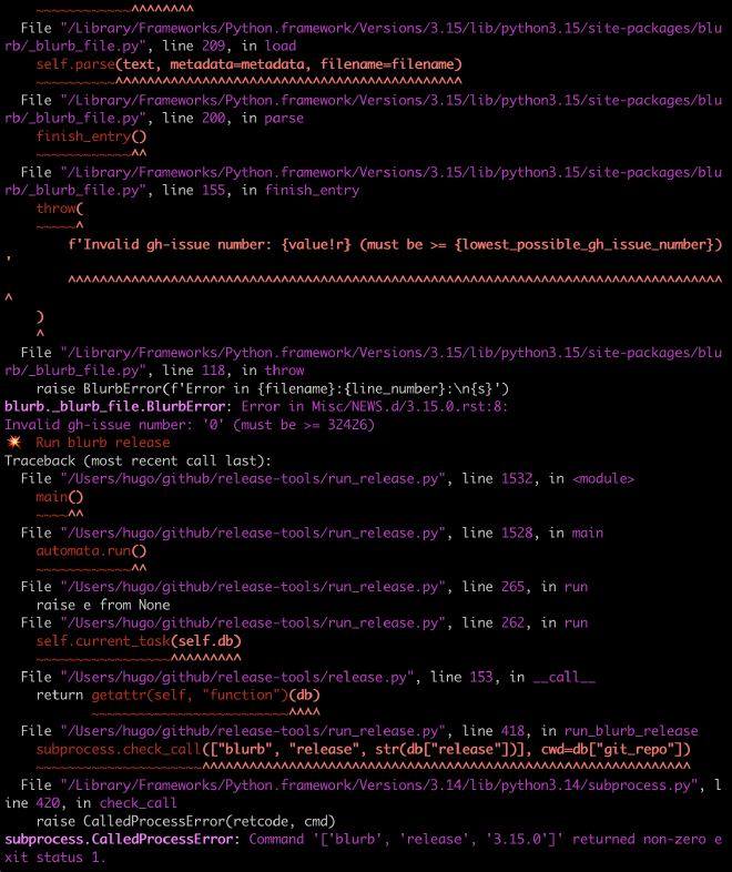 Remainder of blurb traceback, ending with BlurbError: Error in Misc/NEWS.d/3.15.0.rst:8: Invalid gh-issue number: ‘0’ (must be at least 32426)