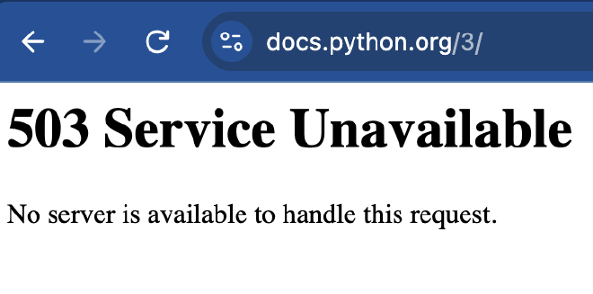 docs.python.org: 503 Service Unavailable. No server is available to handle this request